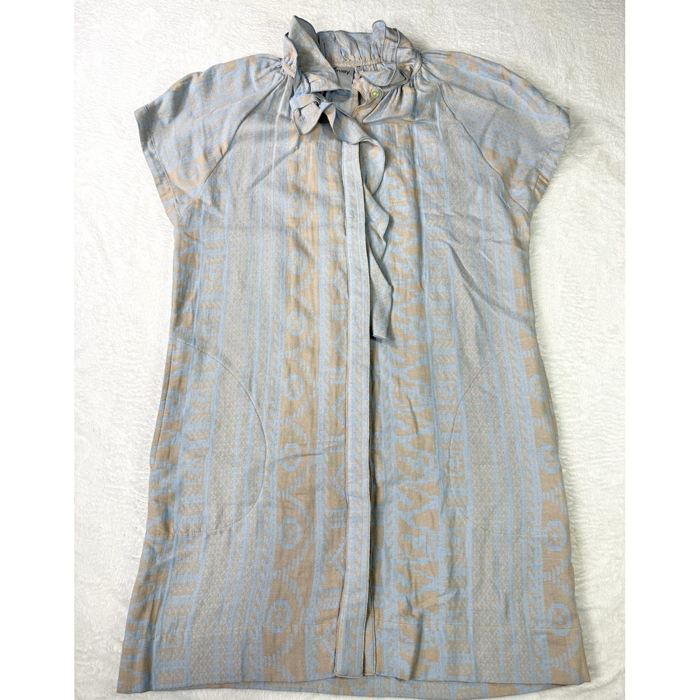 Finley‎ Dress XS Blue Striped Tunic Classic Preppy Shirtdress Made USA Pockets